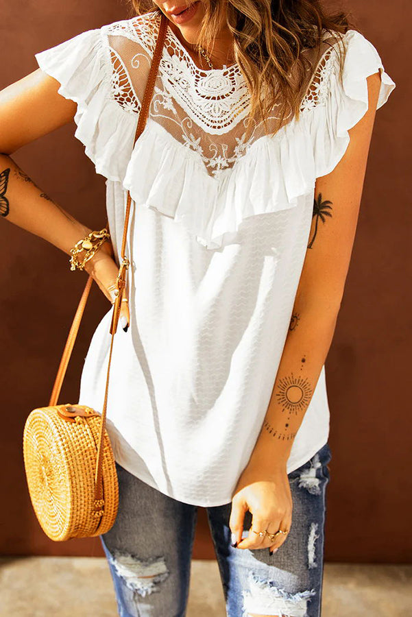 Shelly Casual Lace Patchwork Short Sleeve Blouse