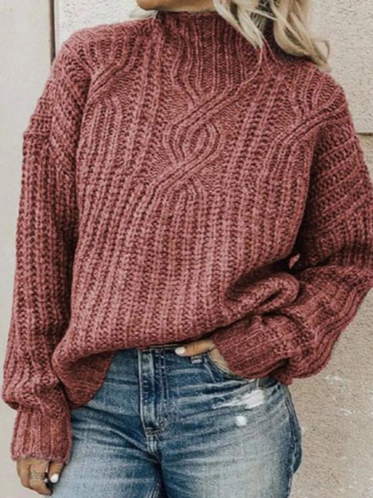 Turtleneck Twist Solid Knitted Sweater
