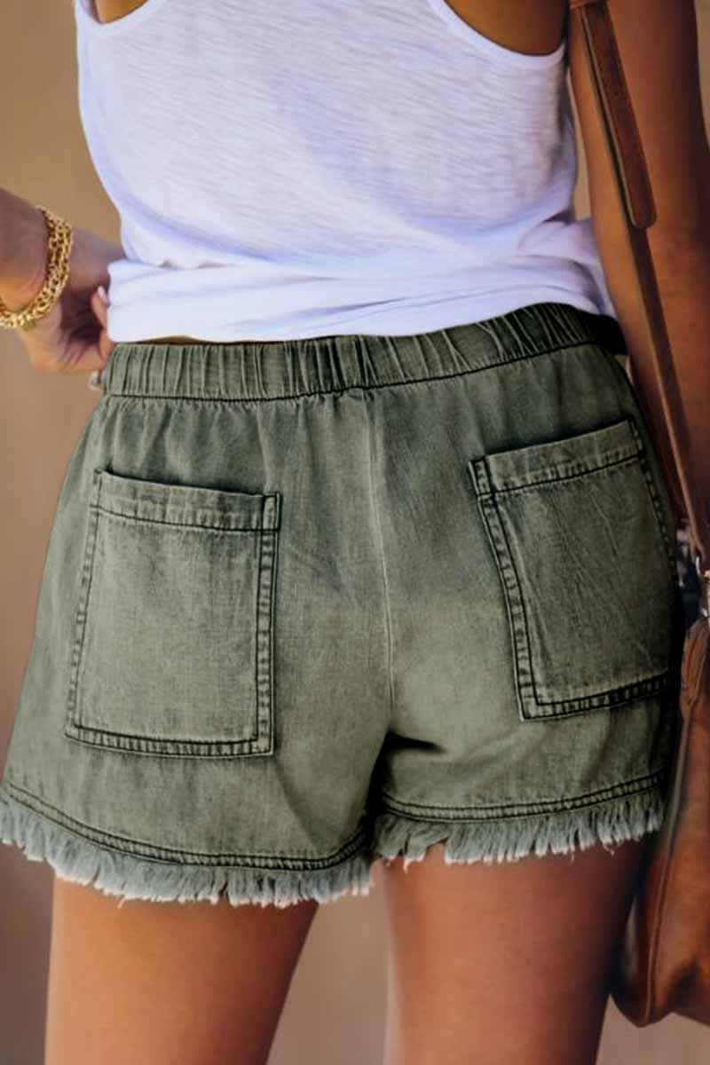 Adjustable Tassel Pockets Design Denim Shorts(3 Colors)