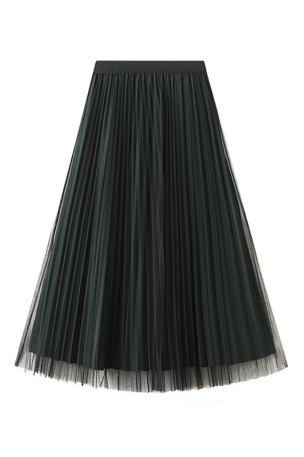 Reversible pleated a-line gauze skirt