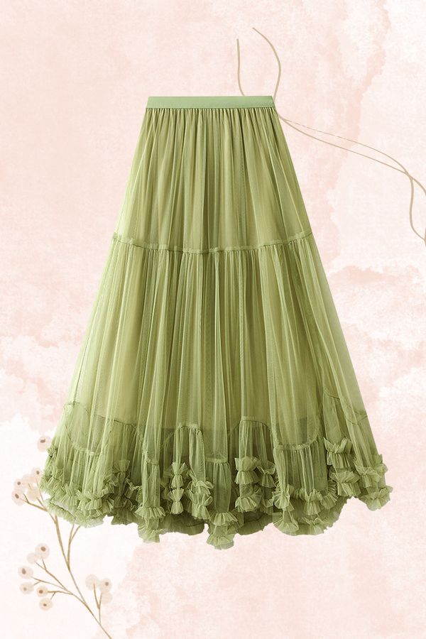 Sweet fungus lace A-line tutu skirt with large hem