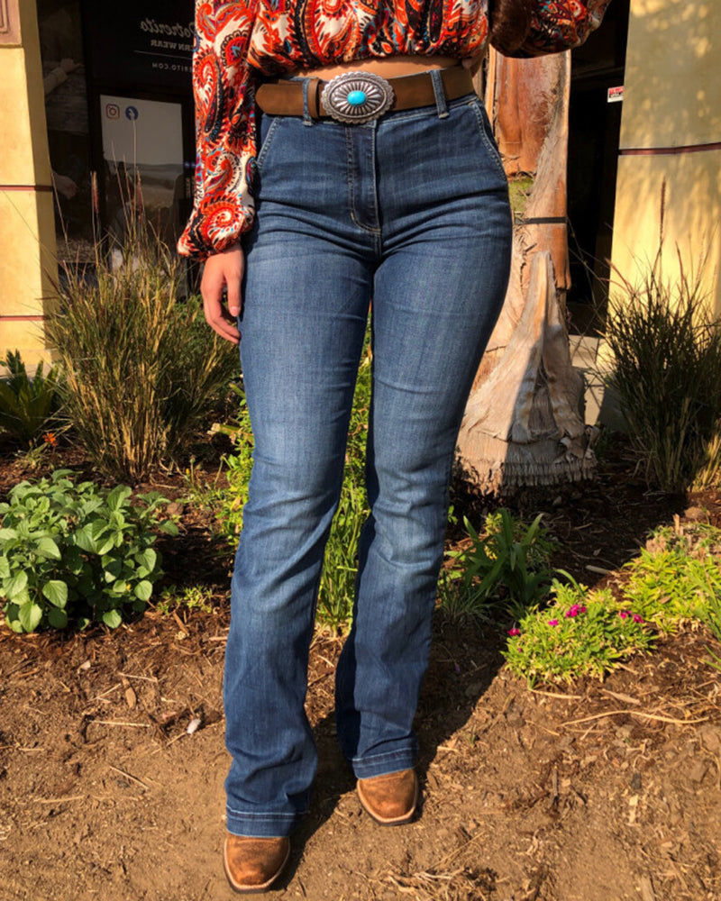 70s Vintage Zip Fly Button Front High Waist Flare Jeans