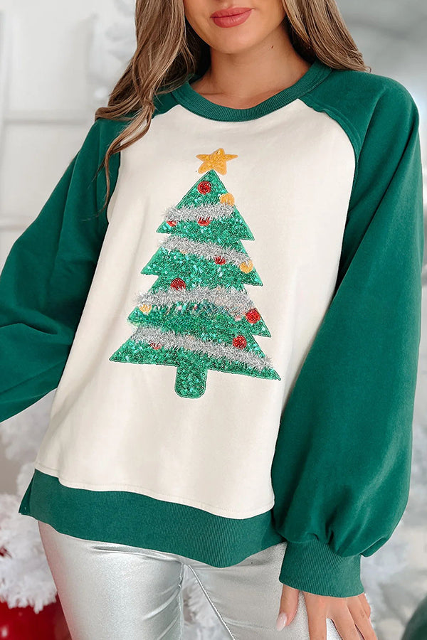 Christmas Tree Sequined Long Sleeve Pullover Sweatshirt