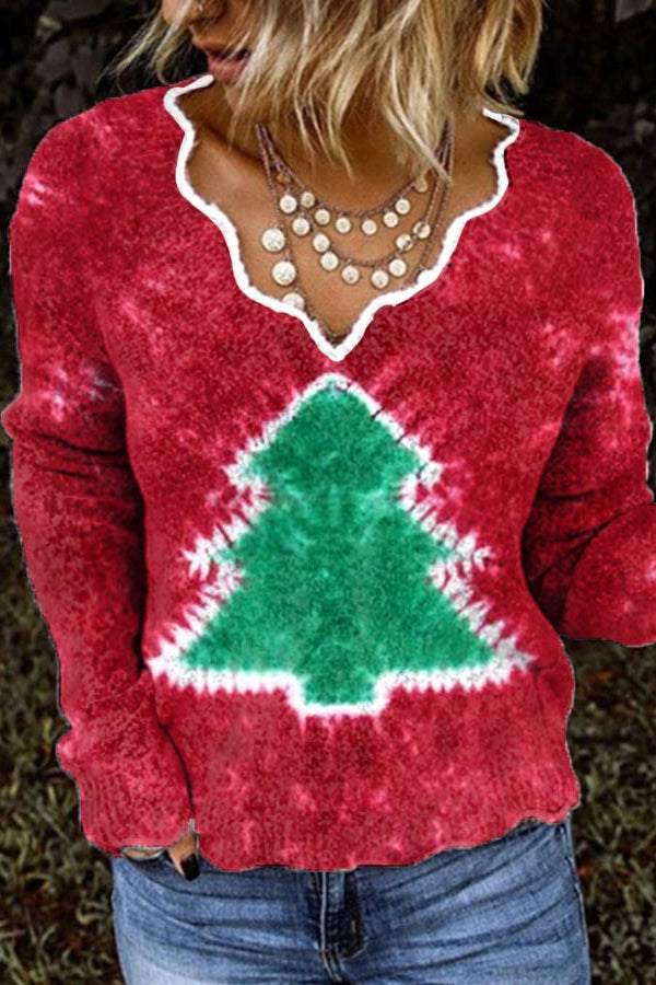 Christmas Element Printed Long Sleeved Sweatshirt