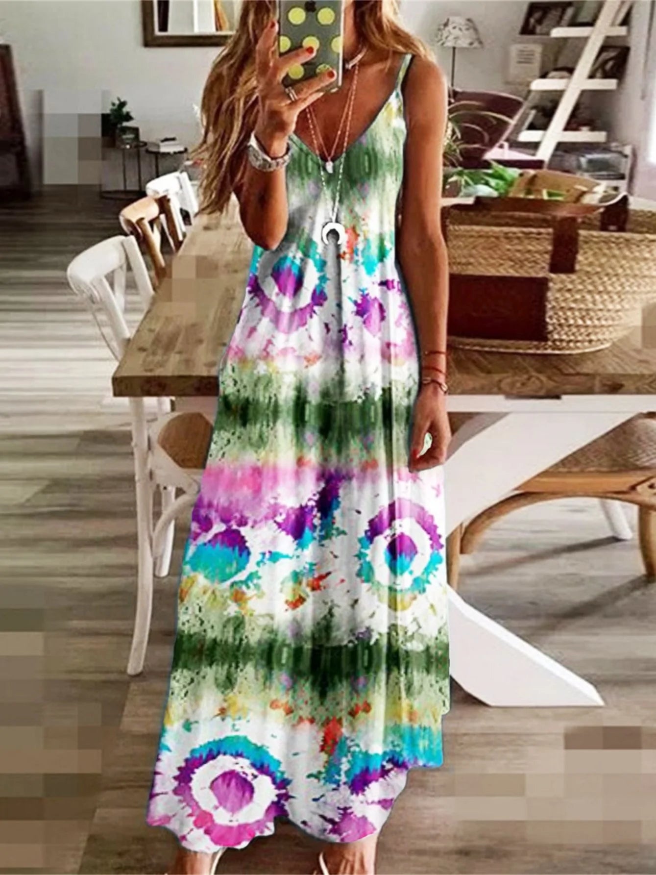 Loose Casual Print Straps Summer Beach Dress