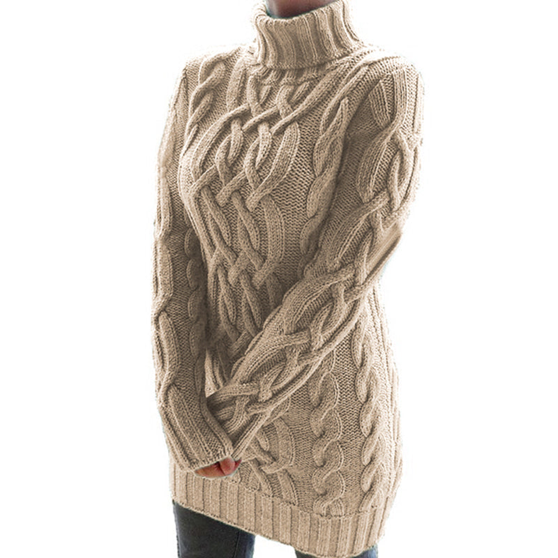 Turtleneck Long Sleeve Twist Knitted Sweater Mini Dress