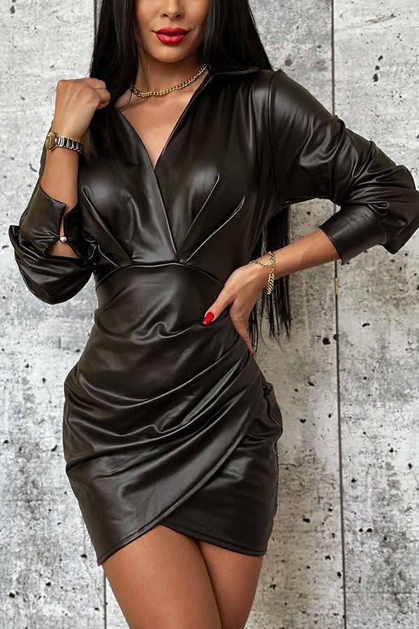 Wishing for Wine Faux Leather Ruched Mini Dress