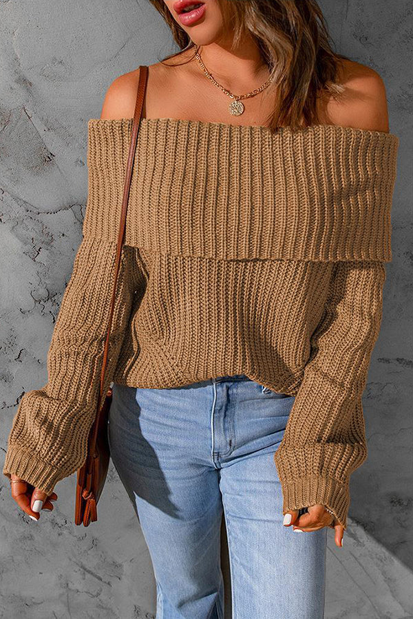 Curl Up and Get Cozy Off Shoulder Knit Sweater