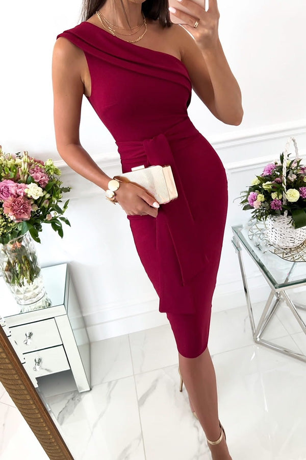A Heartbeat Song One Shoulder Belted Midi Dress