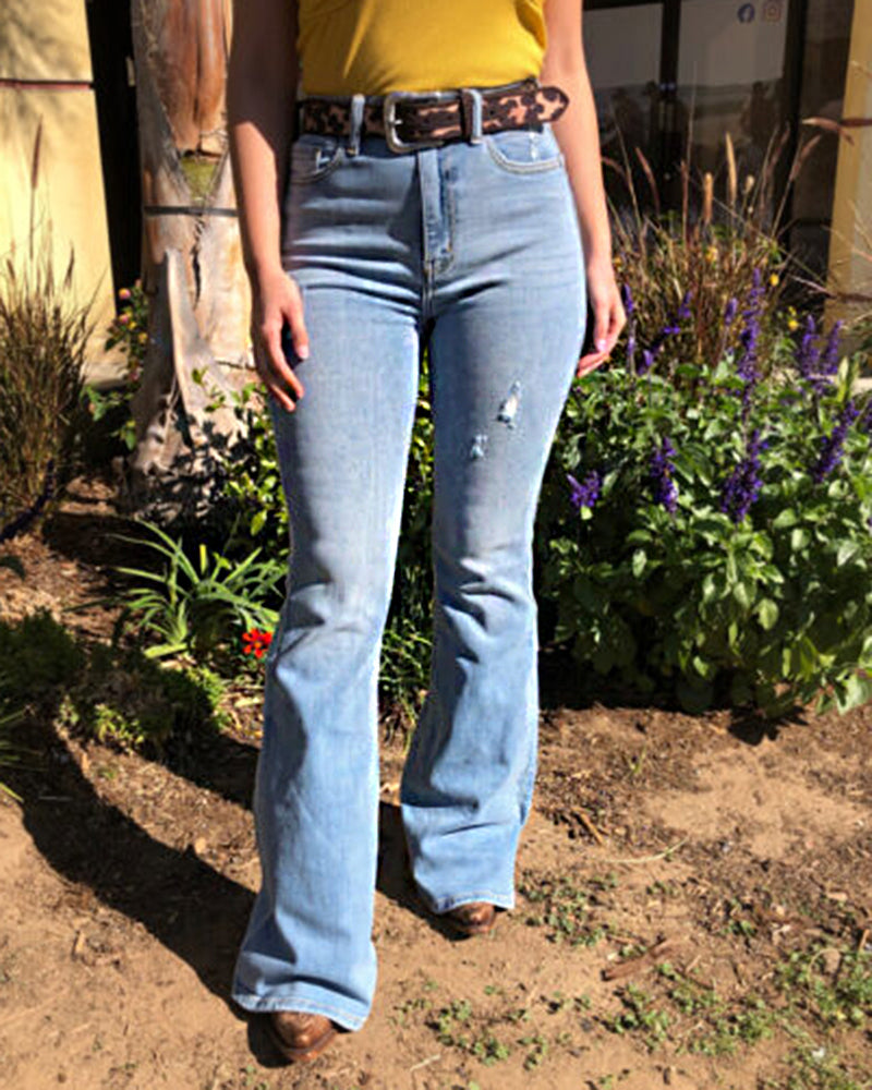 70s Vintage Ripped Zip Fly High Waist Flare Jeans