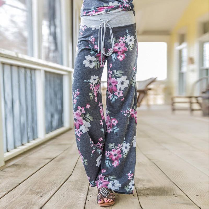 Casual Long Floral Loose Drawstring Elastic Waist Pajama Pants
