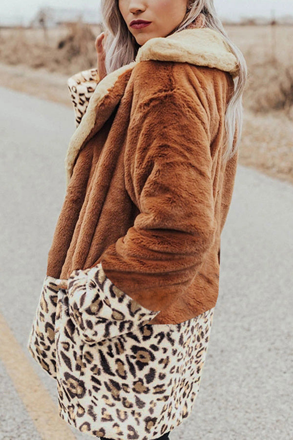 Winter Wonderland Pocket Leopard Plush Coat
