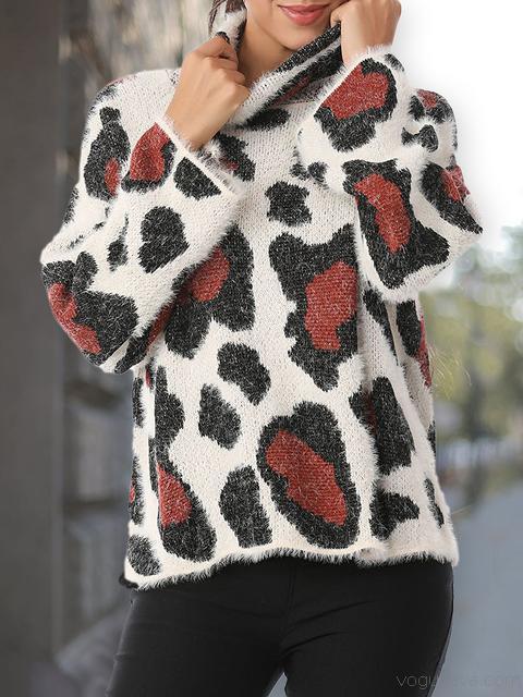 Leopard Print Knitted Loose Pullover