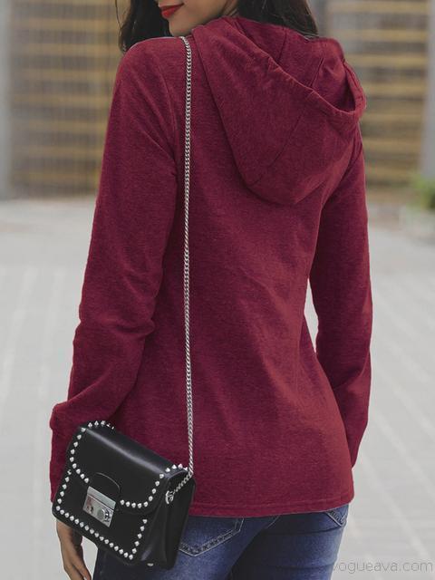 Solid Color Front Pleated Hoodie