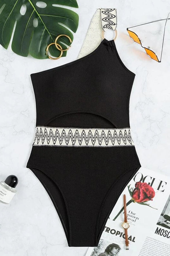 Kendall Contrast Trim One Shoulder One-piece Swimsuit