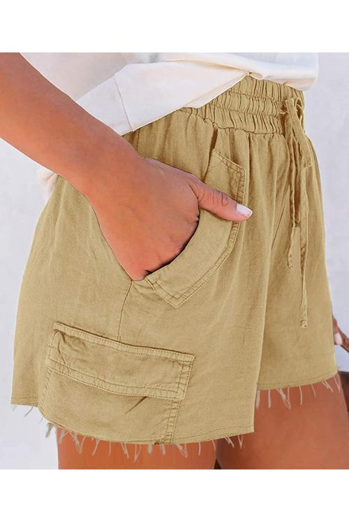 Raw Edge Pockets Drawstring Shorts