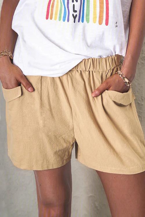 Elastic Linen Pockets Shorts