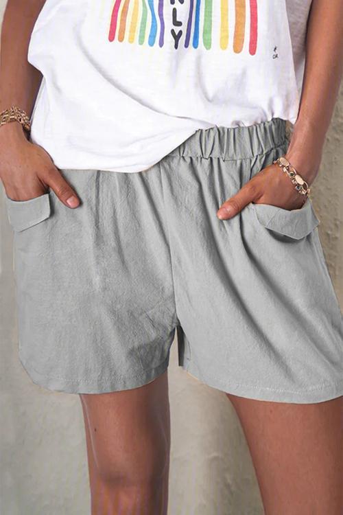 Elastic Linen Pockets Shorts