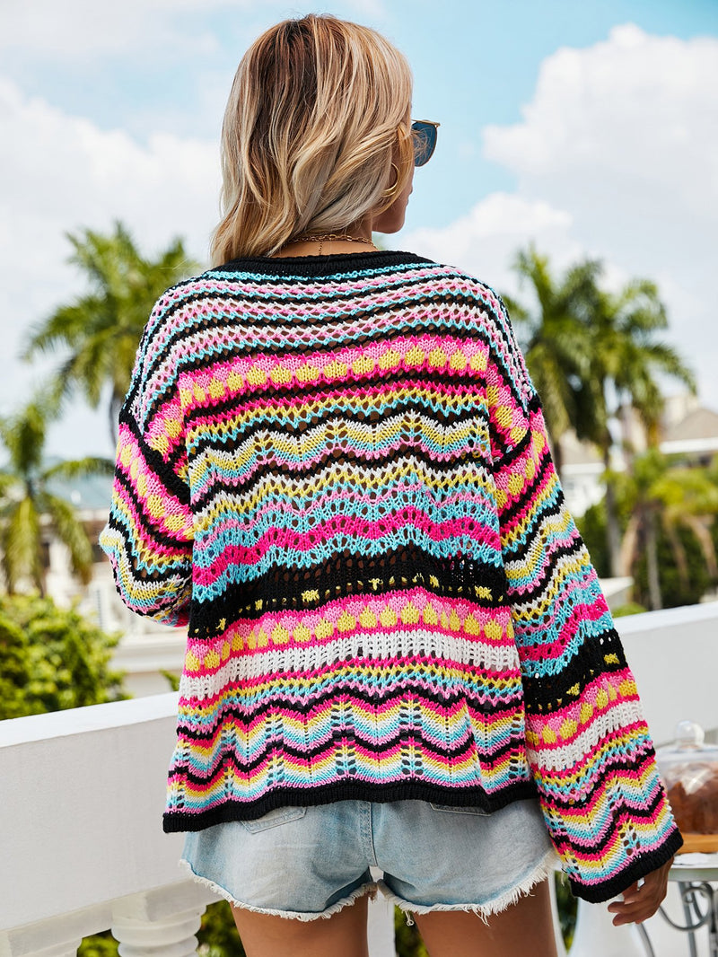 Rond Neck Colorful Knit Long Sleeve Sweater