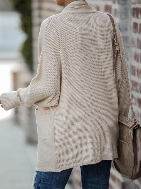 Bat Sleeve Solid Knit Cardigan With Pockets