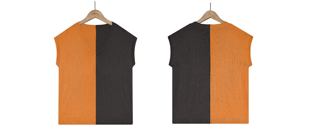 Color Block V-Neck  Short Sleeve Loose T-Shirt