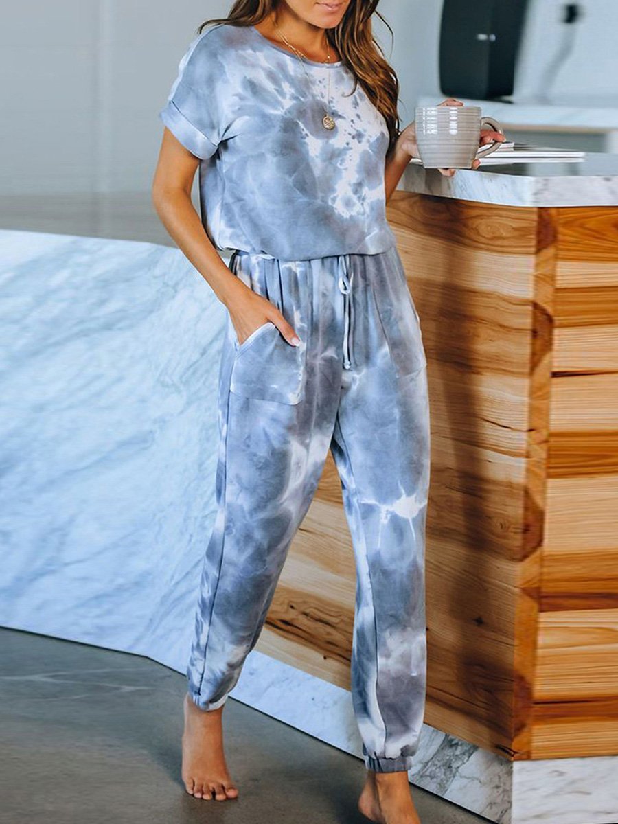 Classy Short Sleeves & Sweatpants Tie-Dye Pajamas Sets