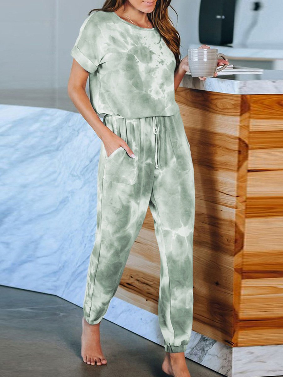 Classy Short Sleeves & Sweatpants Tie-Dye Pajamas Sets