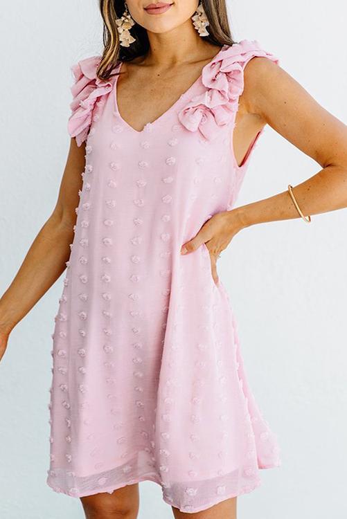 Pom Pom Ruffles Sleeveless Mini Dress
