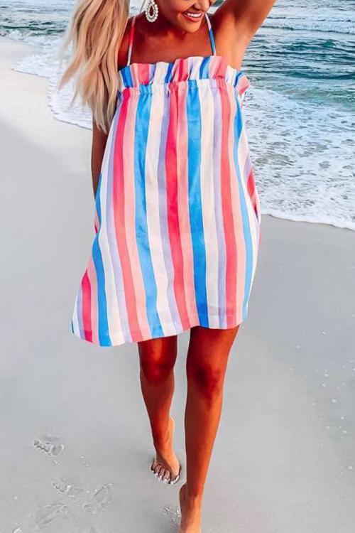Ruffles Rainbow Striped Mini Dress