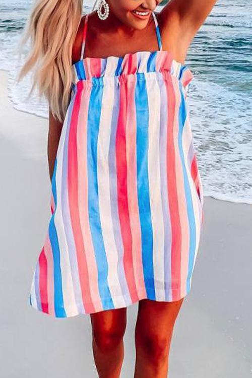 Ruffles Rainbow Striped Mini Dress