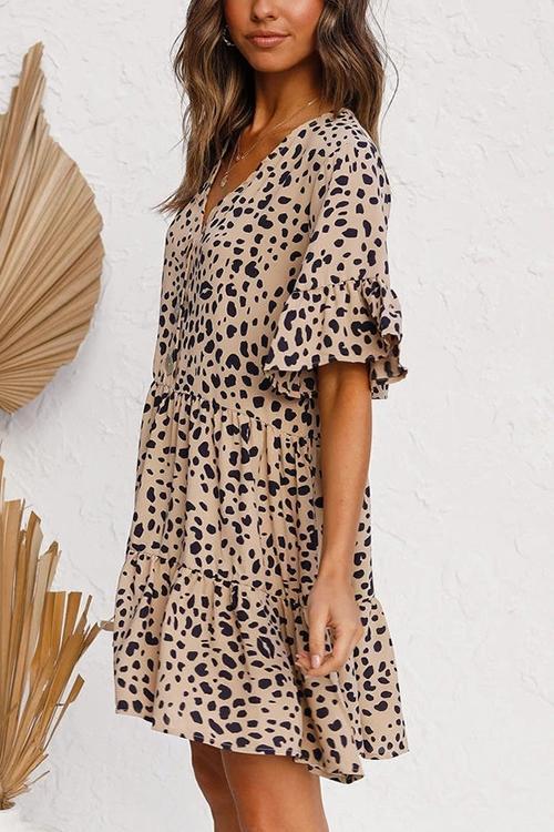Ruffles Leopard Button Mini Dress