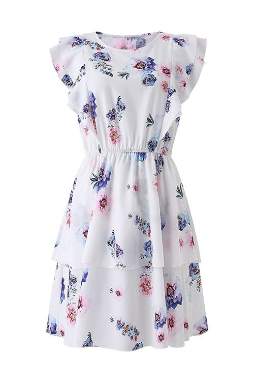 Print O Neck Short Sleeve Mini Dress
