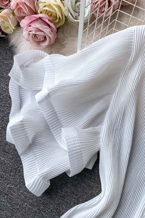 Pleated Layer Flare Sleeve Maxi Dress