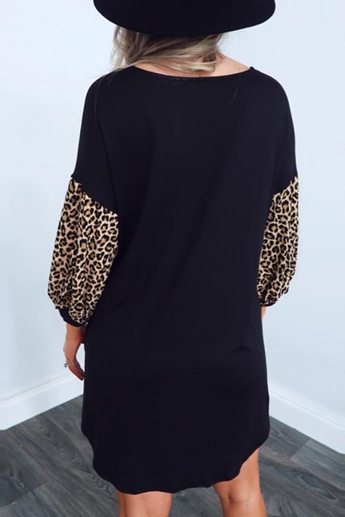 Leopard Patchwork Swing Long Sleeve Dress