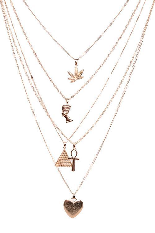 Pharaoh Leaf Cross Heart Layer Necklace