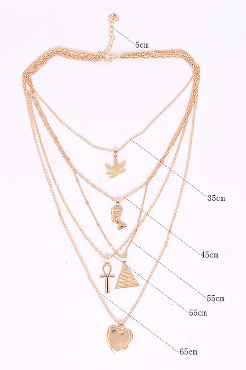 Pharaoh Leaf Cross Heart Layer Necklace
