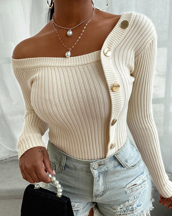 Button Design Knit Sweater