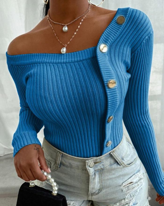 Button Design Knit Sweater