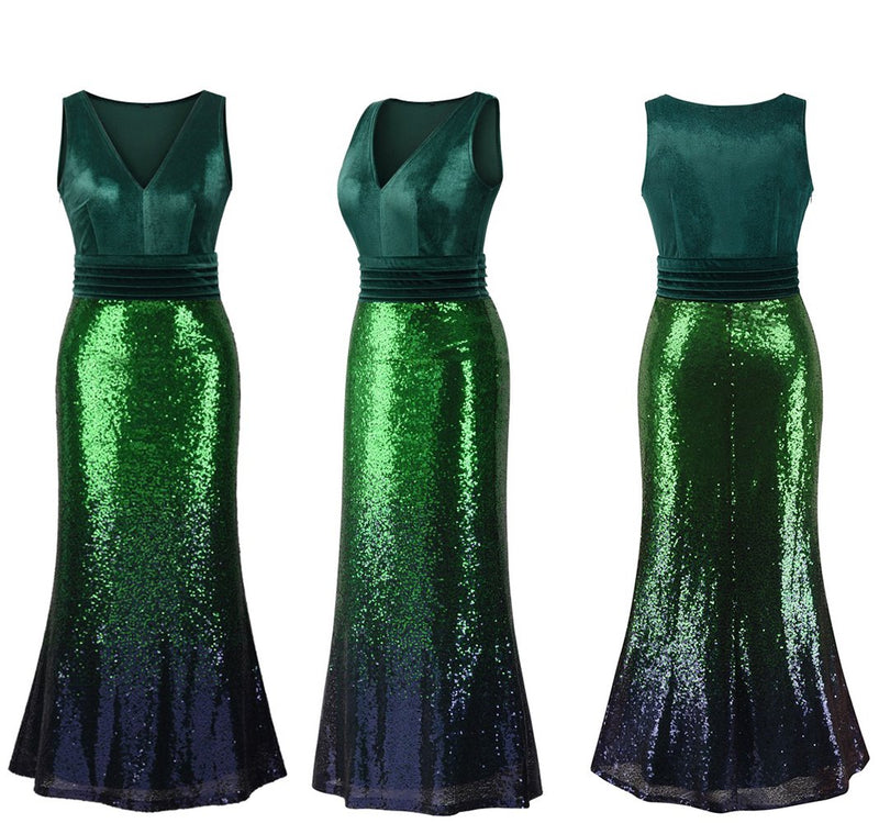 Sleevless V Neck Sequins Glitter Long Tank Maxi Dress