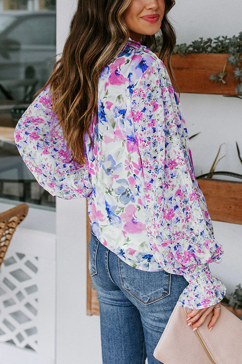 Floral Button Cuffed Sleeve Blouse