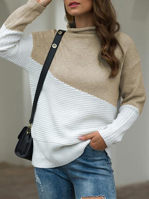 Half High Collar Color Block Pullover Sweater