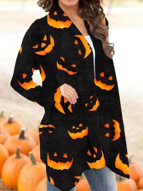 Halloween Pumpkin Face Print Cardigan