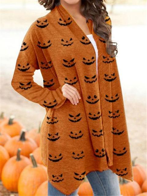 Halloween Pumpkin Face Print Cardigan