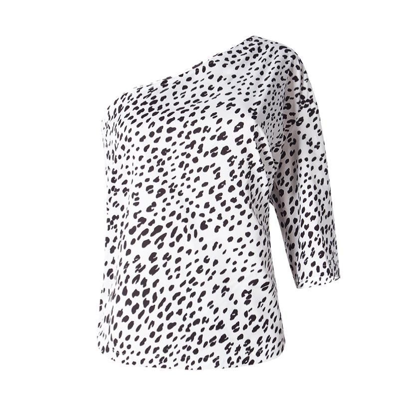 Short Sleeve One Shoulder Leopard Blouse Top