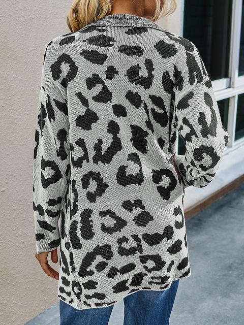 Leopard Long Sleeve Lapel Sweaters Coat