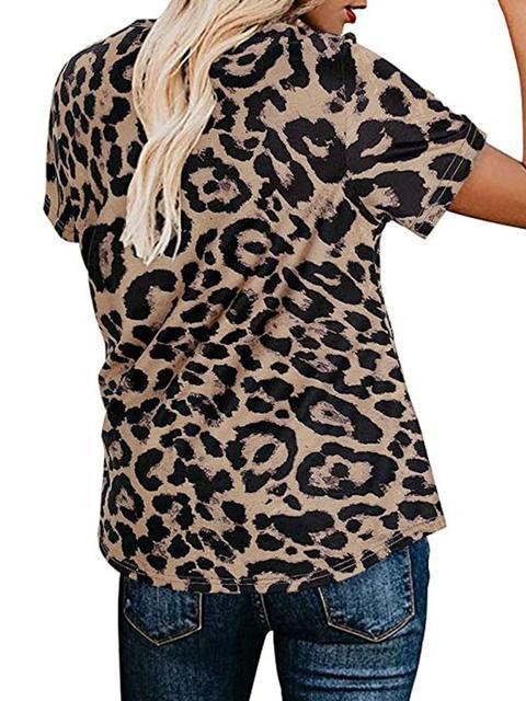 Leopard Camo Print Short Sleeve Button Top