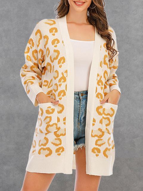 Leopard Print Sweater Cardigan With Pocket