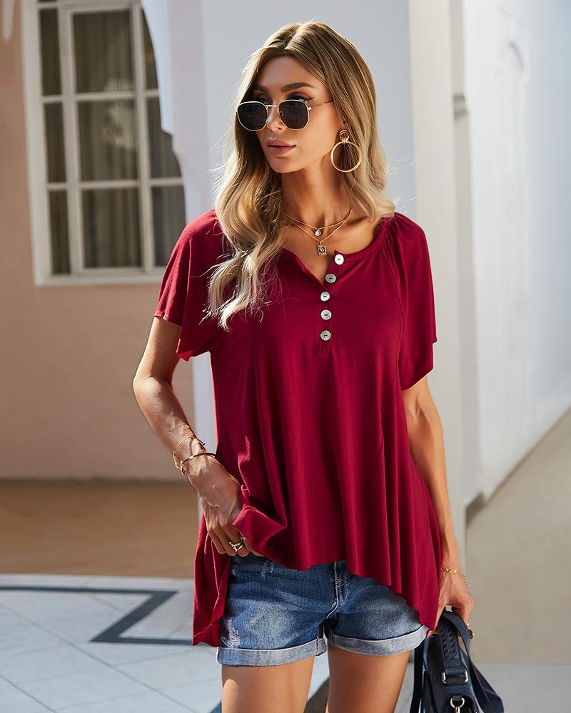 Short Sleeve Button Up Loose Blouse Top