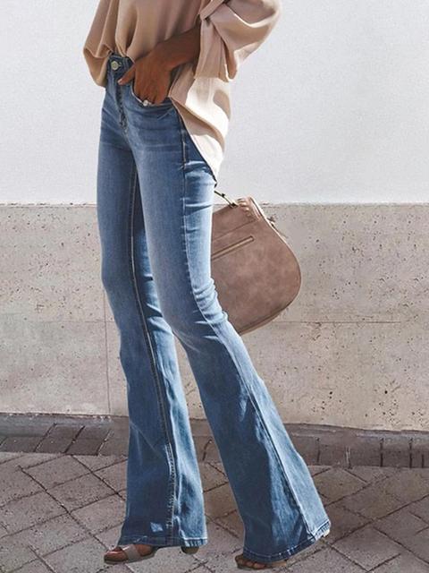 Washed Mid-waist Flared Jeans
