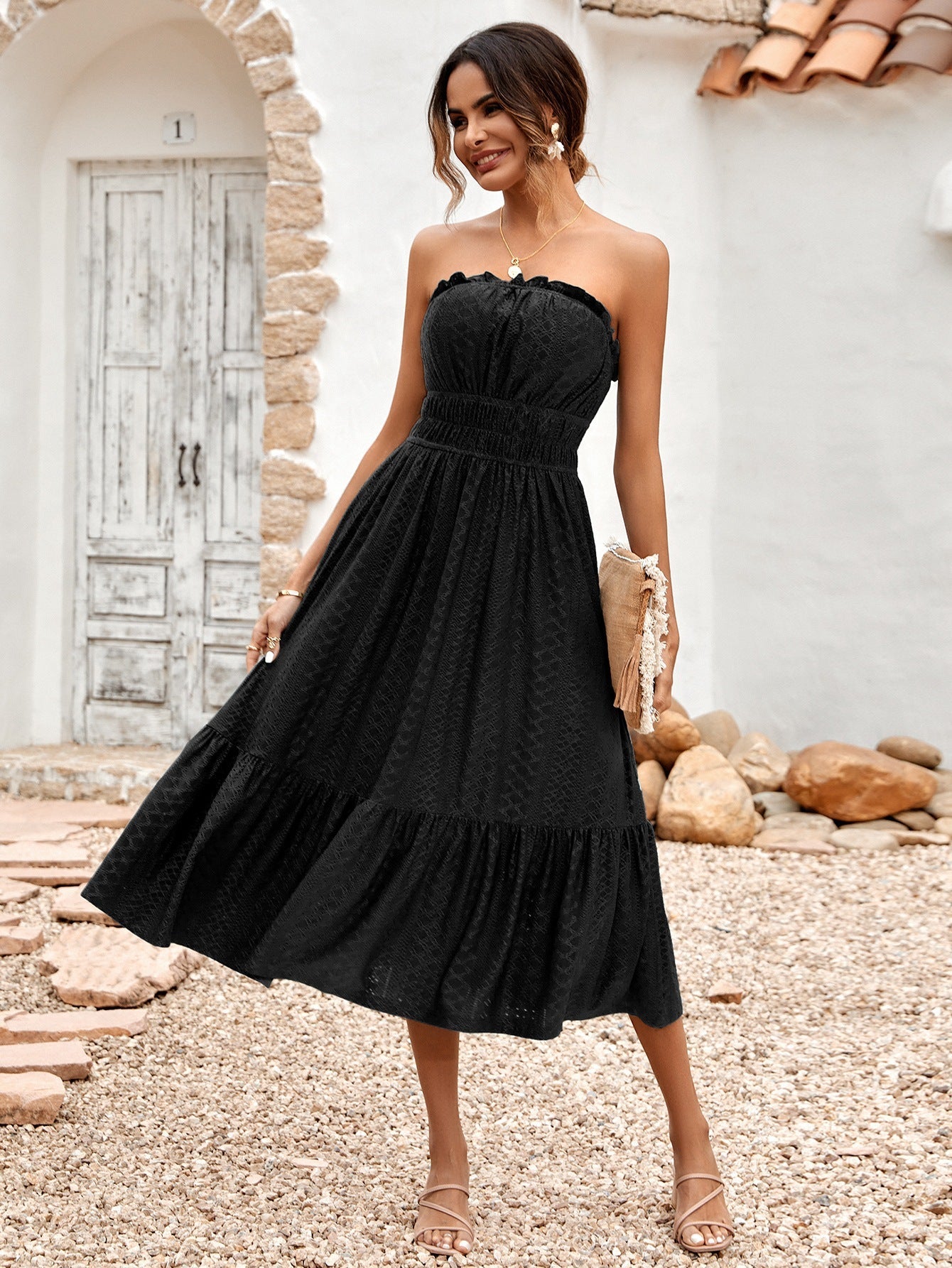 Casual Sleeveless Backless Solid Flared Midi Dress